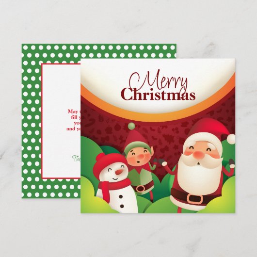 Feestelijke Kerstman Elf & Sneeuwman Kerstkaart (Voorkant / Achterkant)
