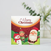 Feestelijke Kerstman Elf & Sneeuwman Kerstkaart (Staand voorkant)