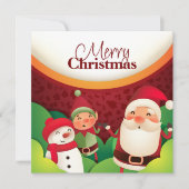 Feestelijke Kerstman Elf & Sneeuwman Kerstkaart (Voorkant)