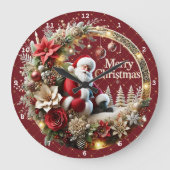 Feestelijke Kerstman en Elegante Bloemen Grote Klok (Voorkant)