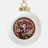 Feestelijke Kerstman en Elegante Bloemen Keramische Bal Ornament (Voorkant)