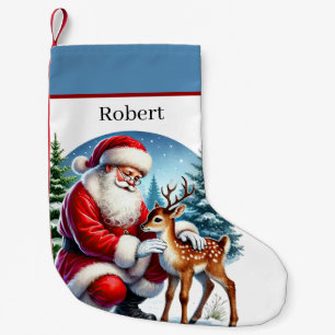 Feestelijke Kerstman en herten voeg naam toe Kleine Kerstsok