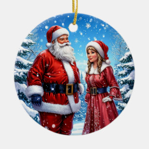 Feestelijke Kerstman en Mevrouw Claus Keramisch Ornament