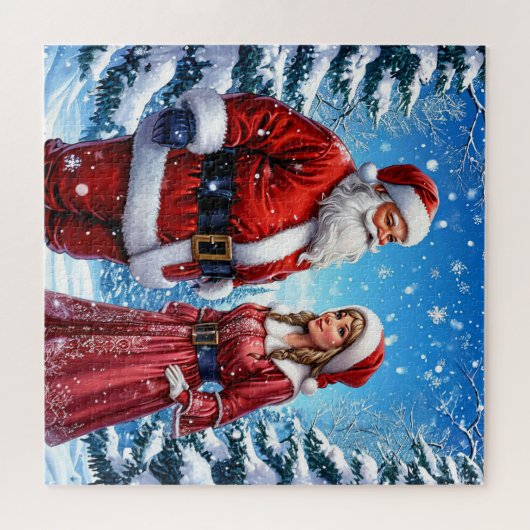 Feestelijke Kerstman en mevrouw Claus Legpuzzel (Horizontaal)