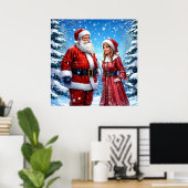 Feestelijke Kerstman en mevrouw Claus Poster (Thuiskantoor)