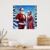 Feestelijke Kerstman en mevrouw Claus Poster (Keuken)