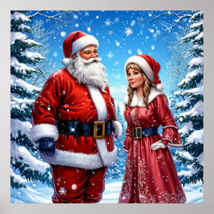 Feestelijke Kerstman en Mevrouw Claus Poster