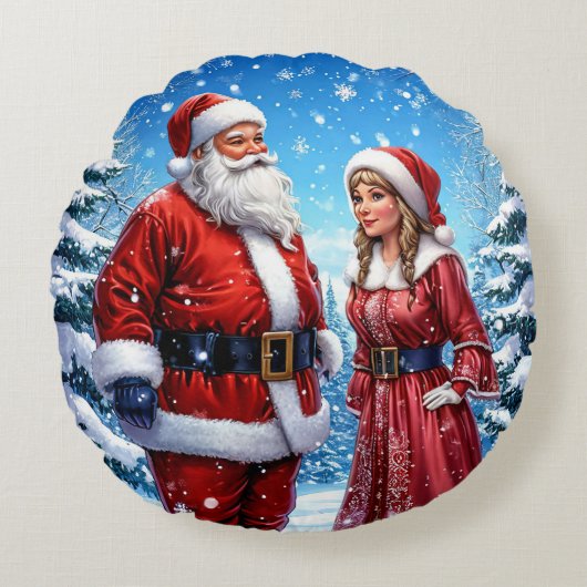 Feestelijke Kerstman en Mevrouw Claus Rond Kussen (Voorkant)