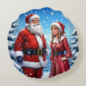 Feestelijke Kerstman en Mevrouw Claus Rond Kussen (Achterkant)