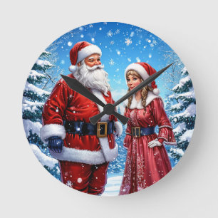 Feestelijke Kerstman en Mevrouw Claus Ronde Klok