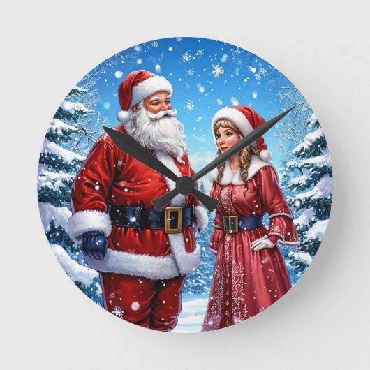 Feestelijke Kerstman en mevrouw Claus Ronde Klok (Voorkant)