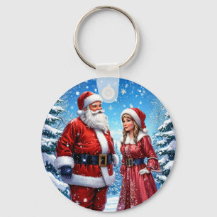 Feestelijke Kerstman en Mevrouw Claus Sleutelhanger