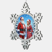 Feestelijke Kerstman en mevrouw Claus Tin Sneeuwvlok Ornament (Rechts)
