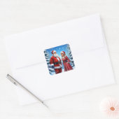 Feestelijke Kerstman en mevrouw Claus Vierkante Sticker (Envelop)
