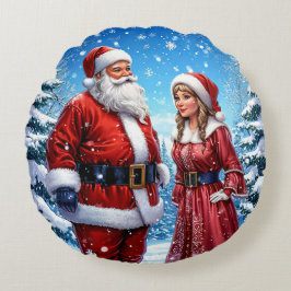 Feestelijke Kerstman en Mevrouw Kerstman Rond Kussen