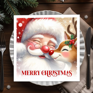 Feestelijke Kerstman en Rudolph Kerstmijdagservett Servet