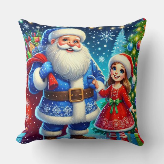 Feestelijke Kerstman en Sneeuwmeisje Kussen (Voorkant)