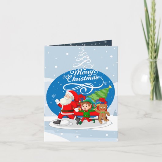 Feestelijke Kerstman en Vrienden Kerst Kaart (Voorkant)