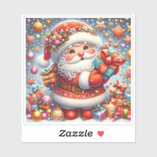 Feestelijke kerstman en vrolijke kerst sticker (Vel)