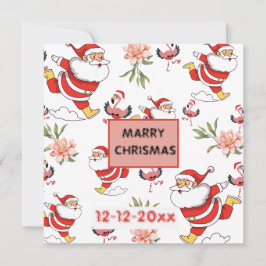 Feestelijke Kerstman, Flamingo & Roze Bloemmotief Save The Date