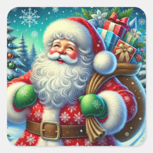 Feestelijke Kerstman Gezellige Winter Cadeaubest I Vierkante Sticker