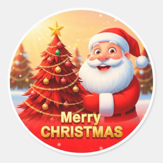 Feestelijke kerstman gezicht ronde sticker (Voorkant)