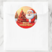 Feestelijke kerstman gezicht ronde sticker (Tas)