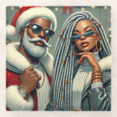 Feestelijke Kerstman Glazen Onderzetter (Voorkant)