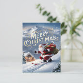 Feestelijke Kerstman glijdt naar beneden sneeuwhel Briefkaart (Staand voorkant)