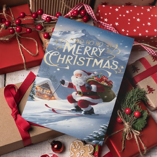 Feestelijke Kerstman glijdt naar beneden sneeuwhel Briefkaart