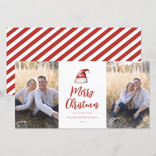 Feestelijke kerstman hoed 2 foto feestdagenkaart (Voorkant / Achterkant)