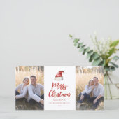 Feestelijke kerstman hoed 2 foto feestdagenkaart (Staand voorkant)