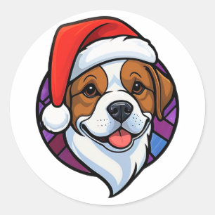 Feestelijke Kerstman Hoed Hond Cartoon Ronde Sticker