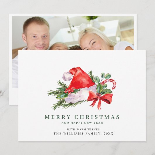 Feestelijke Kerstman Hoed Kerstmis FOTO Groet H Feestdagenkaart (Voorkant / Achterkant)