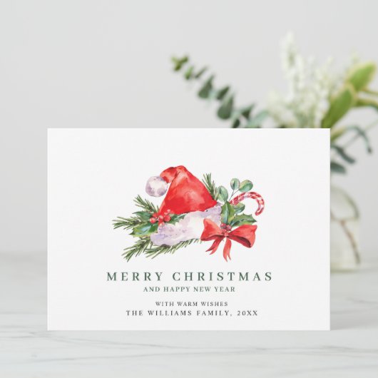 Feestelijke Kerstman Hoed Kerstmis FOTO Groet H Feestdagenkaart (Staand voorkant)