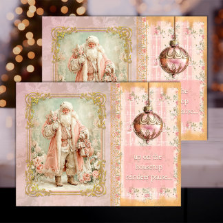 Feestelijke Kerstman in Roze – Decoupage Tissuepap Tissuepapier
