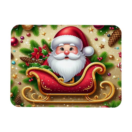 Feestelijke Kerstman in slee Magneet (Horizontaal)