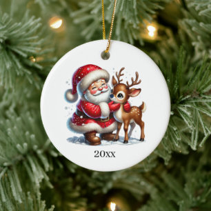 Feestelijke Kerstman jaar en boodschap toevoegen Keramisch Ornament