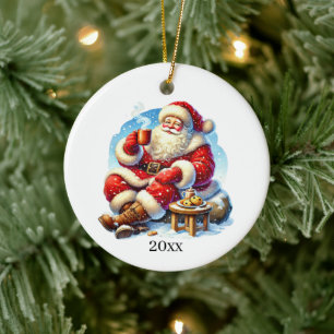 Feestelijke Kerstman jaar en boodschap toevoegen Keramisch Ornament