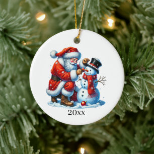 Feestelijke Kerstman jaar toevoegen & Bericht Keramisch Ornament