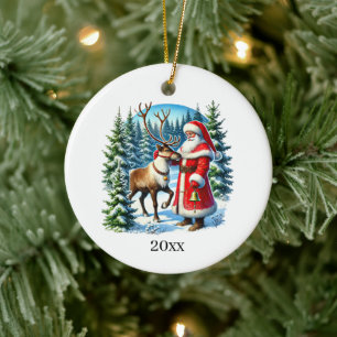 Feestelijke Kerstman jaar toevoegen & Bericht Keramisch Ornament