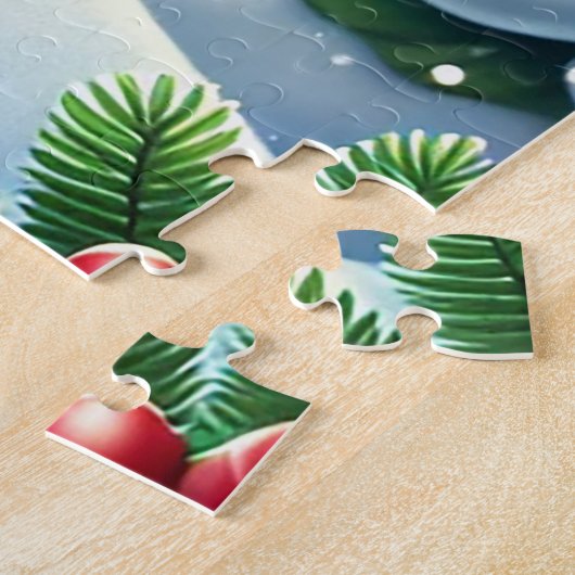 Feestelijke kerstman komt uit schoorsteen legpuzzel (Zijkant)