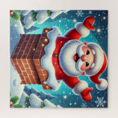 Feestelijke kerstman komt uit schoorsteen legpuzzel (Horizontaal)