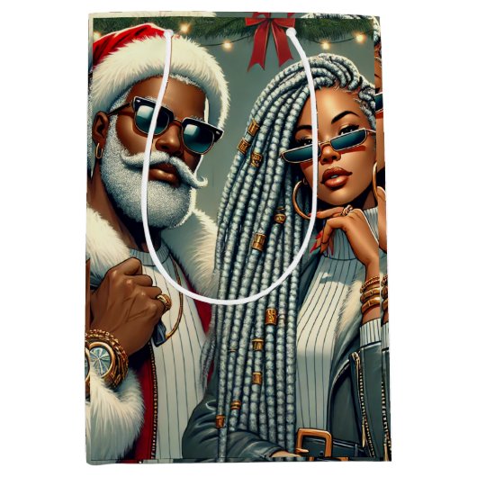 Feestelijke Kerstman Medium Cadeauzakje (Voorkant)