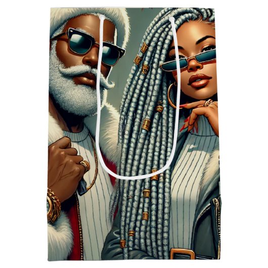 Feestelijke Kerstman Medium Cadeauzakje (Achterkant)