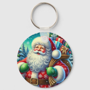 Feestelijke Kerstman met een Zak Geschenken Sleutelhanger