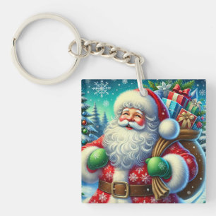Feestelijke Kerstman met een Zak Geschenken Sleutelhanger