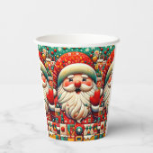 Feestelijke Kerstman met heldere kleuren en speelg Papieren Bekers (Achterkant)