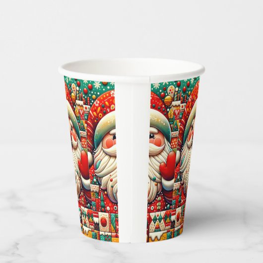 Feestelijke Kerstman met heldere kleuren en speelg Papieren Bekers (Rechts)