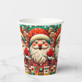 Feestelijke Kerstman met heldere kleuren en speelg Papieren Bekers (Voorkant)